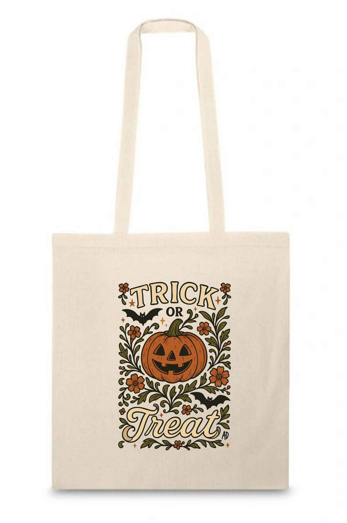 Organic Cotton Trick or Treat Tote Bag β 100% Cotton Eco-Friendly Halloween Pumpkin Design