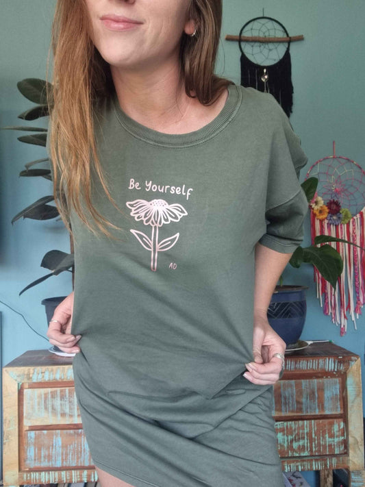 Be Yourself T-Shirt Dress Khaki Green Organic Cotton