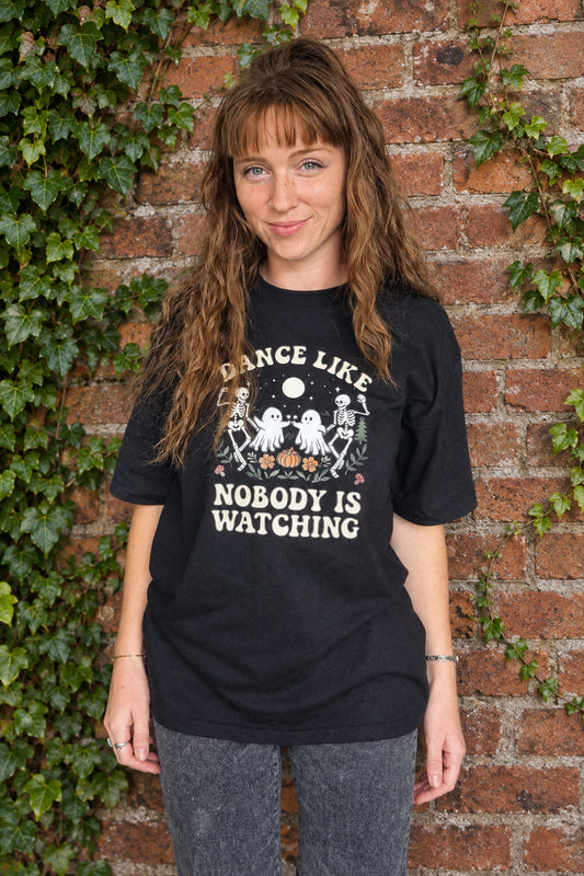 Printed Halloween T-Shirt | Dance Like Nobody Is Watching | Unisex, Relaxed fit | 100% Organic Cotton T-Shirt | Woven Wild