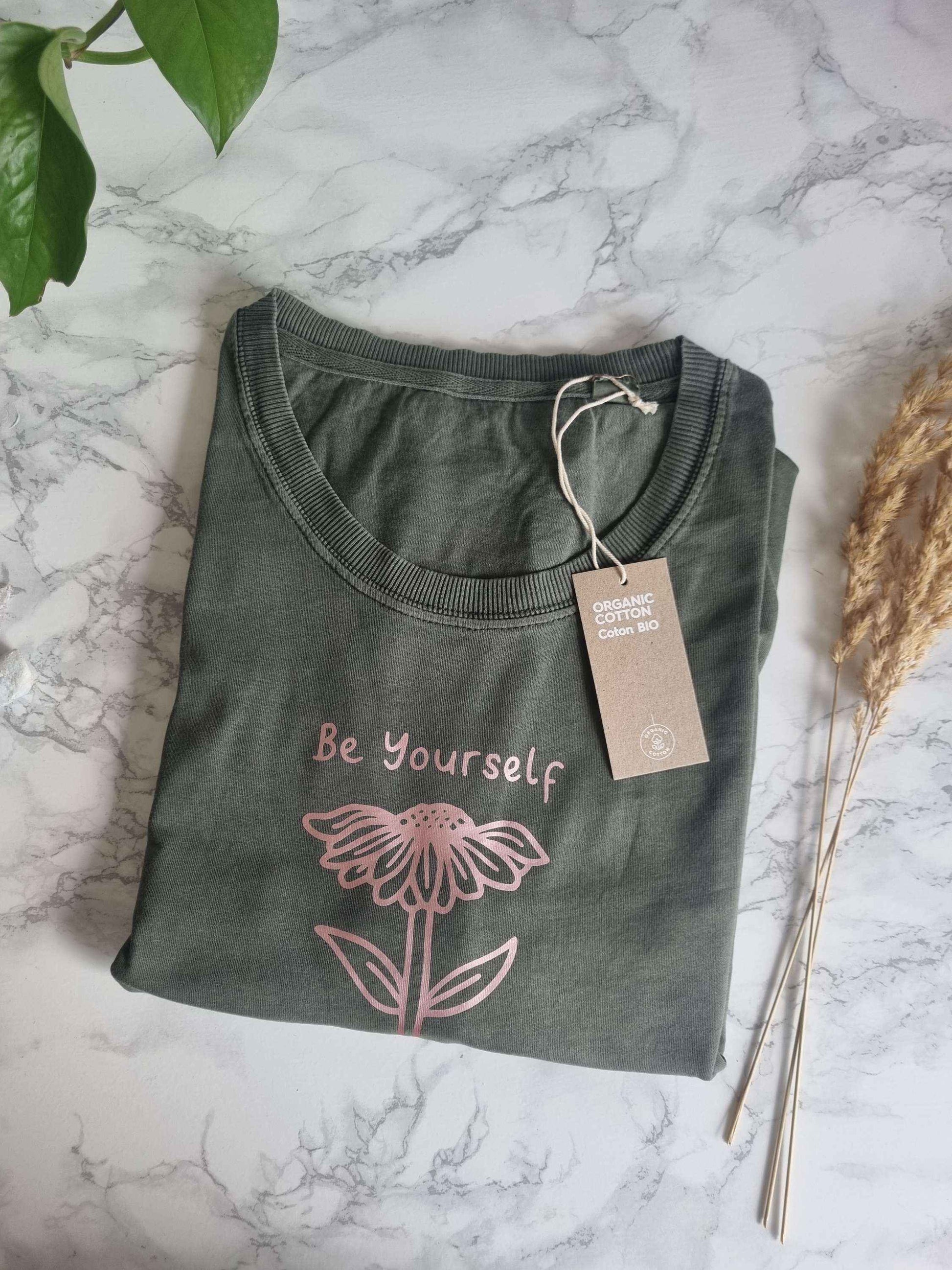 Be Yourself T-Shirt Dress Khaki Green Organic Cotton