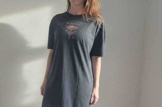 Washed Black Organic Cotton Be Yourself T-Shirt Dress