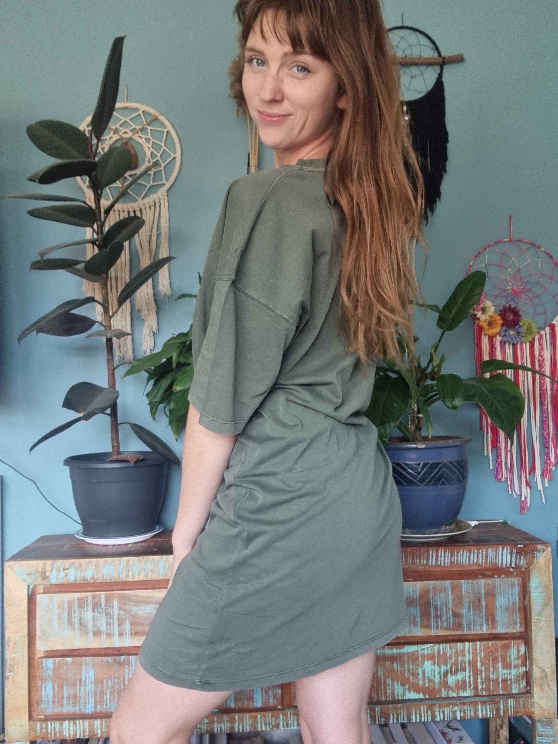 Be Yourself T-Shirt Dress Khaki Green Organic Cotton