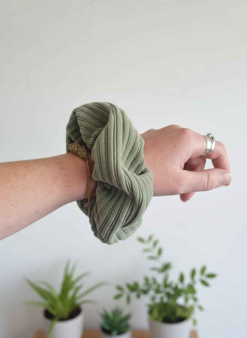 Handmade Chunky Scruchie - Light Moss Green