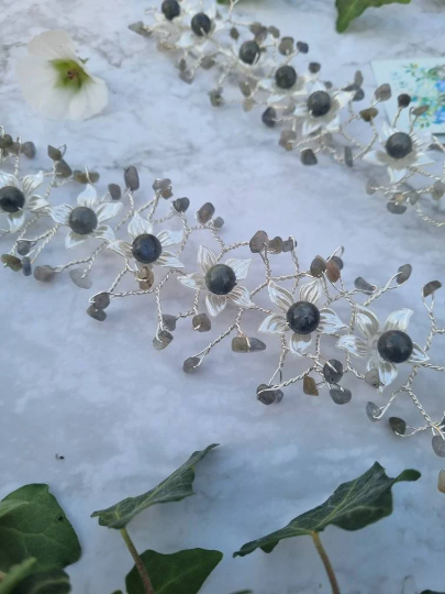 Labradorite Crystal Bridal Hair Piece