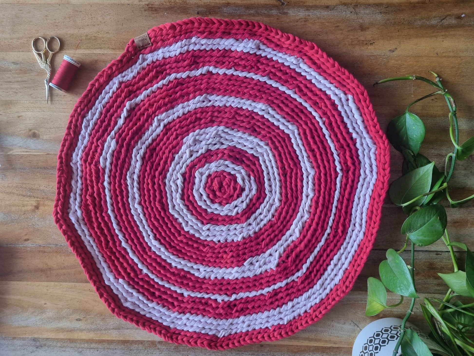 Red crochet rug