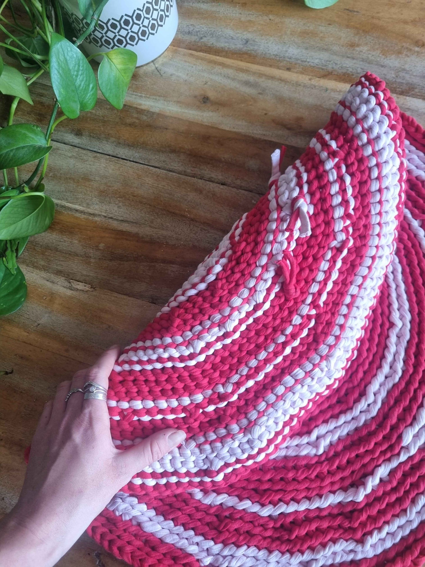 Red crochet rug