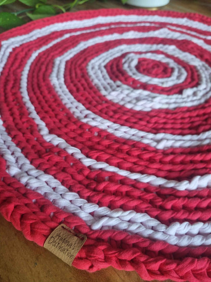 Red crochet rug